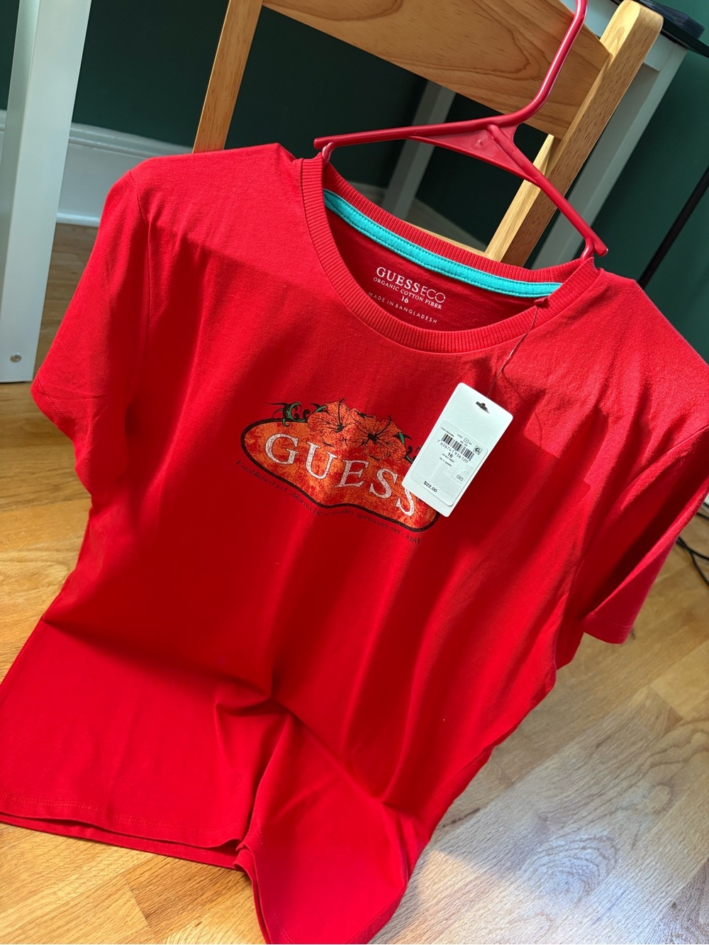 Guess Red Floral Logo Short Sleeve Tee
